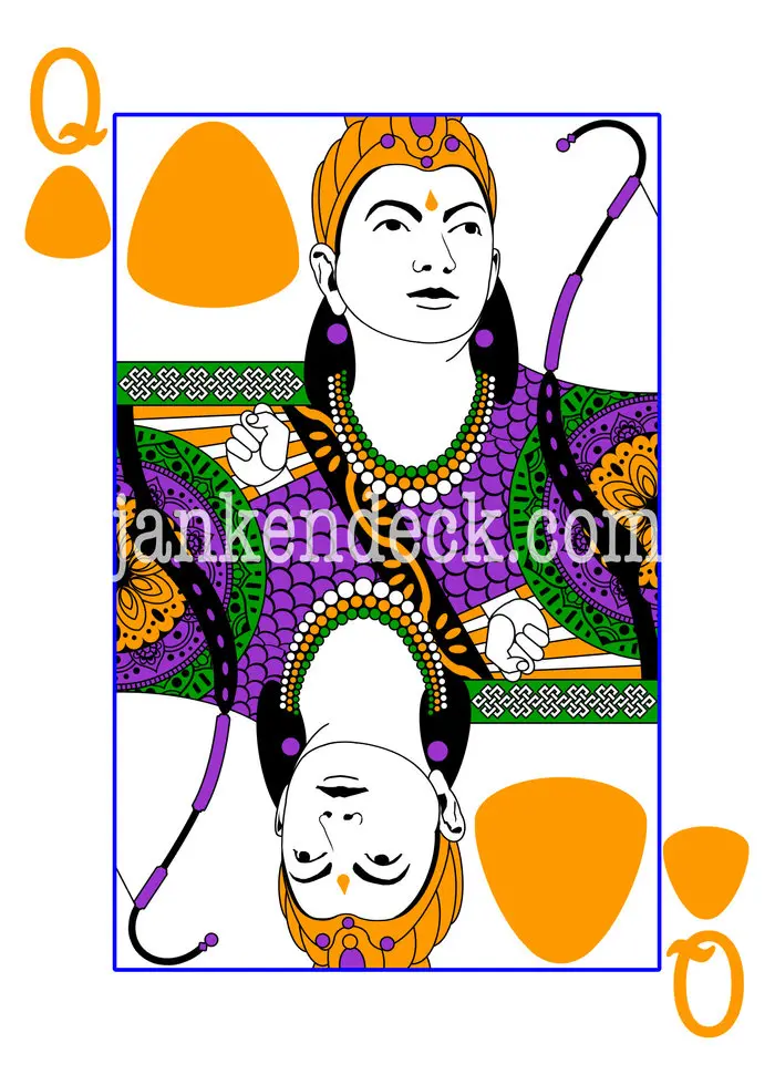 A hand-illustrated Janken Deck queen face card