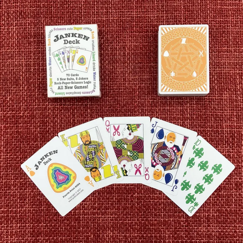 The Janken Deck fanned out, showing illustrated face cards and the orange-backed pack